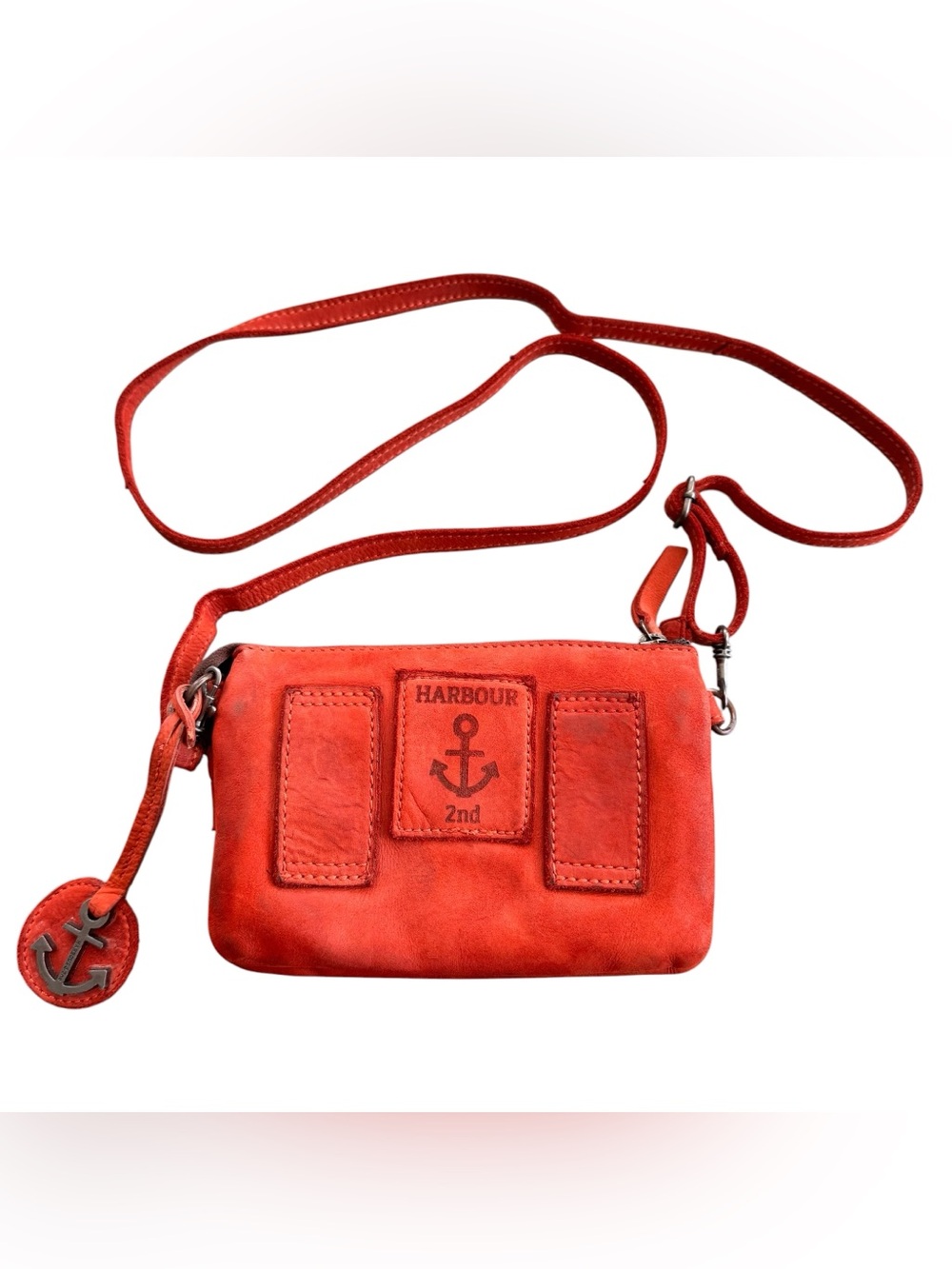 Harbour 2nd Bright Red Nubuck Leather Crossbody Bag with Belt Loops Convertible